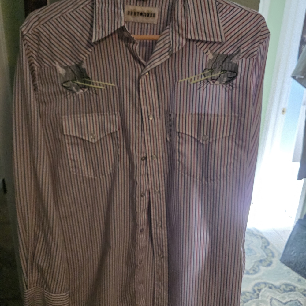 Men's Embroidered Striped Button Down Shirt